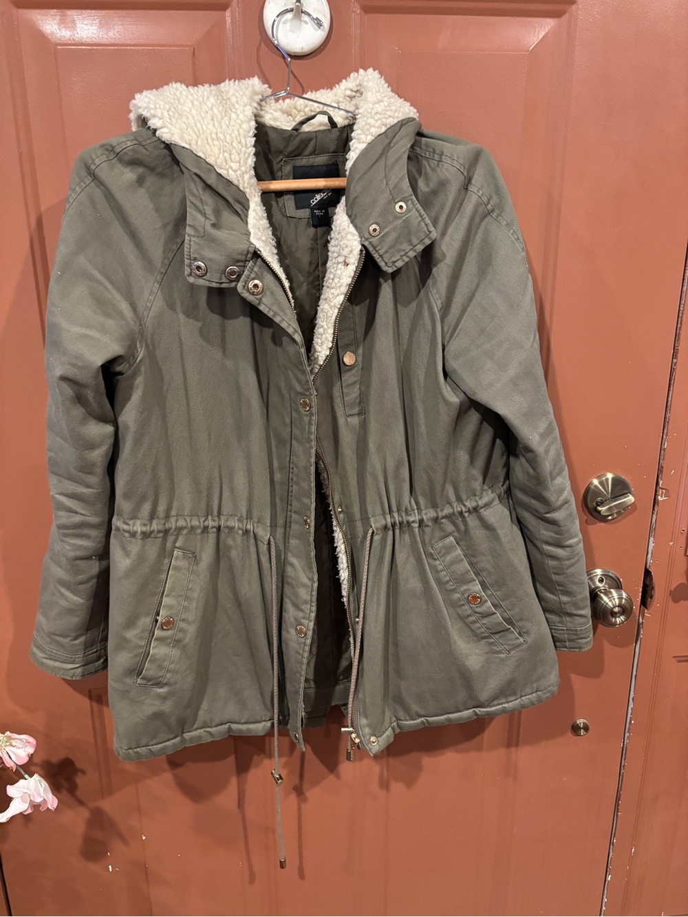 CollectionB Sherpa-Lined Hood Olive Utility Jacket - Women